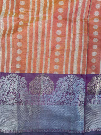 Orange Banarasi Silk Saree - Mantavya Banaras