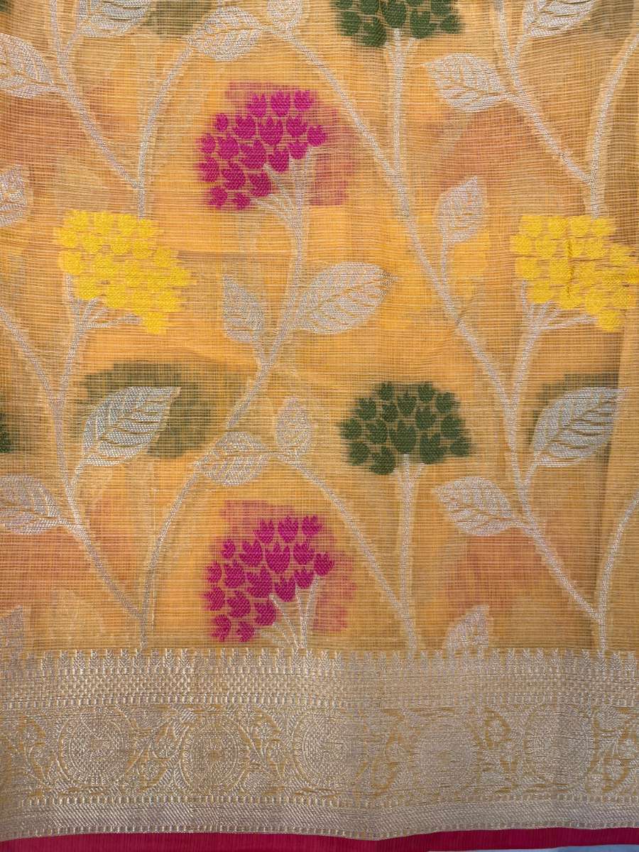Yellow Banarasi Silk Saree - Mantavya Banaras