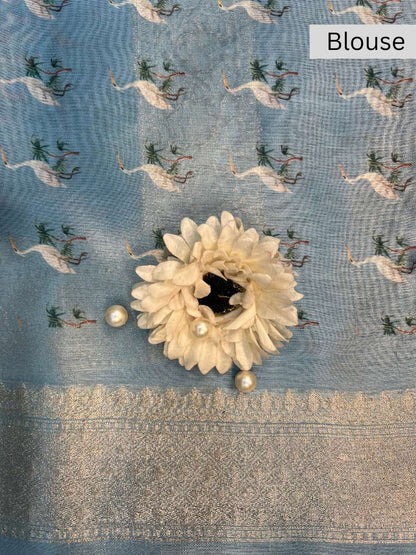 Blue Banarasi Silk Blouse - Mantavya Banaras