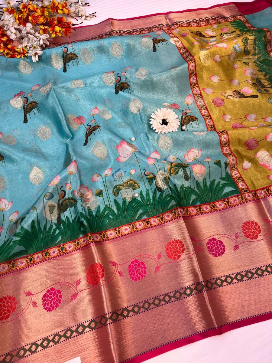 Blue Banarasi Silk Saree - Mantavya Banaras