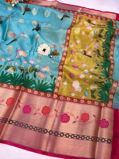 Blue Banarasi Silk Saree - Mantavya Banaras
