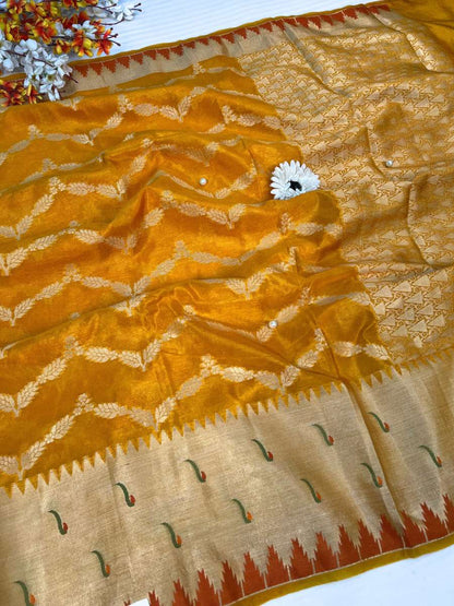Yellow Banarasi Silk Saree - Mantavya Banaras