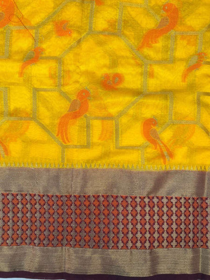 Yellow Banarasi Silk Saree - Mantavya Banaras