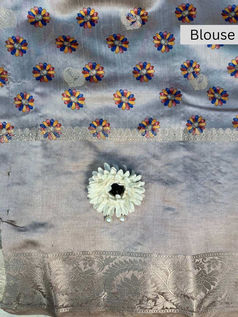 Blue Banarasi Silk Blouse - Mantavya Banaras
