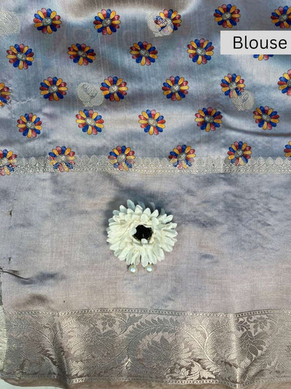 Blue Banarasi Silk Blouse - Mantavya Banaras