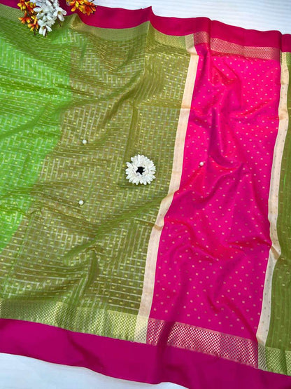 Green Banarasi Silk Saree - Mantavya Banaras