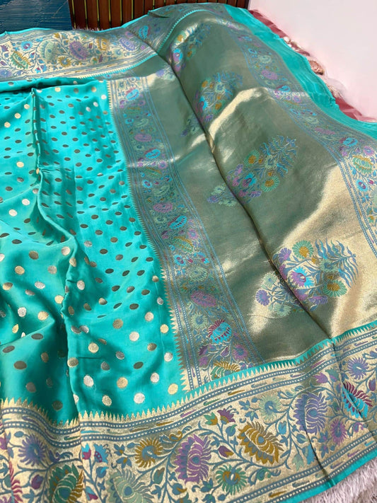 Sea Green Mashru Silk Saree, lightweight and graceful – Mantavya Banaras