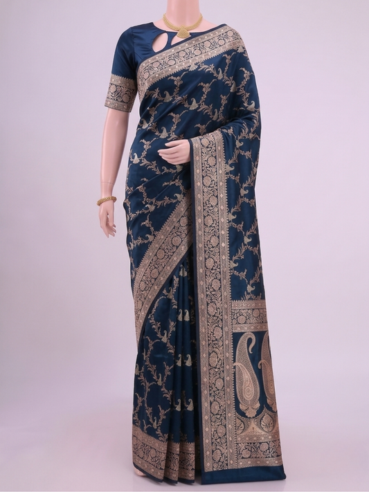 Navy Blue Katan Silk Saree Dummy View 01