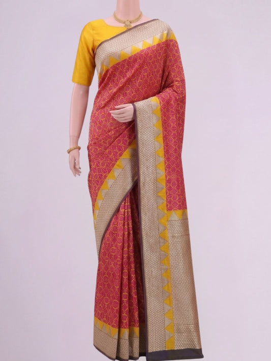 Yellow-Pink Katan Silk Saree Dummy View 01