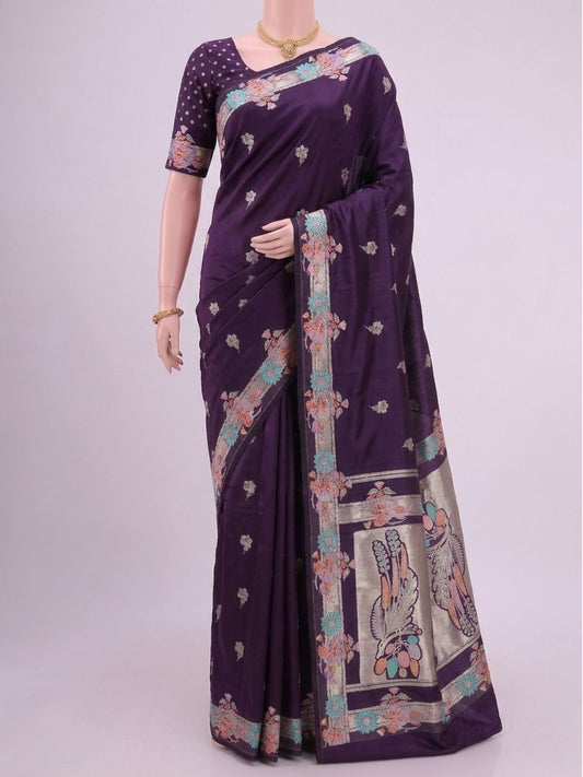 Deep Purple Katan silk Saree Dummy View 01