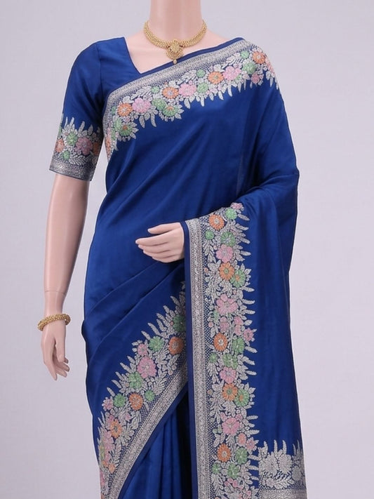 Navy Blue Katan Silk Saree Dummy View 02