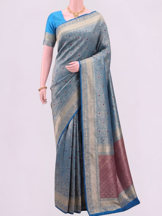 Turquoise Blue Katan Silk Saree Dummy View 01