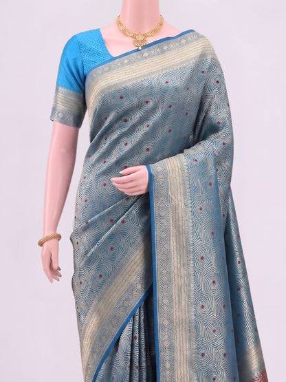 Turquoise Blue Katan Silk Saree Dummy View 02