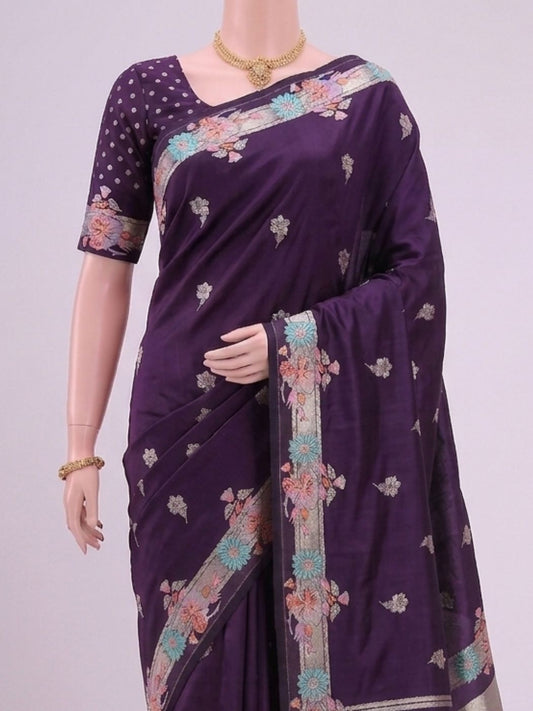 Deep Purple Katan silk Saree Dummy View 02