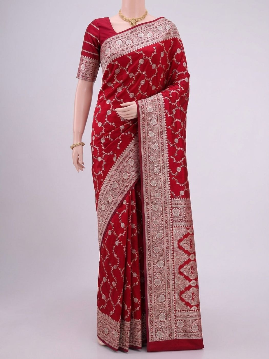  Red Katan Silk Saree Dummy View 01