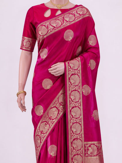 Pink Katan Silk Saree with floral dummy view 02