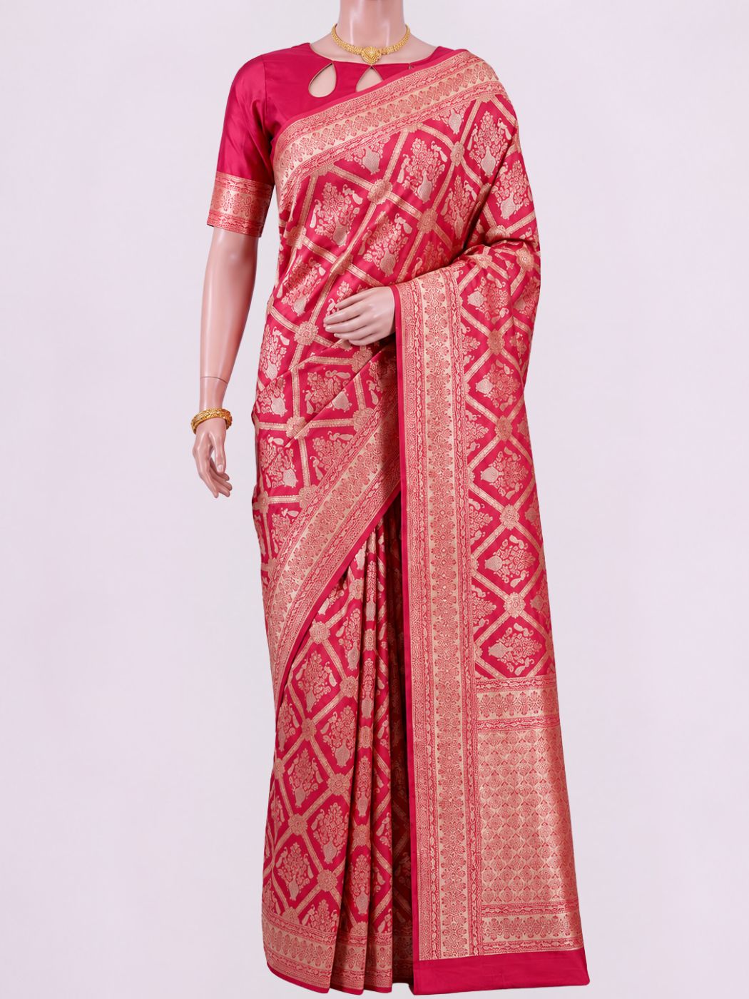 Pink Katan Silk Saree Dummy View 01