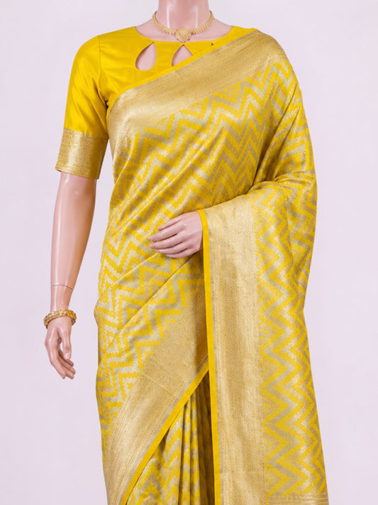 Yellow Katan Silk Saree Dummy View 02