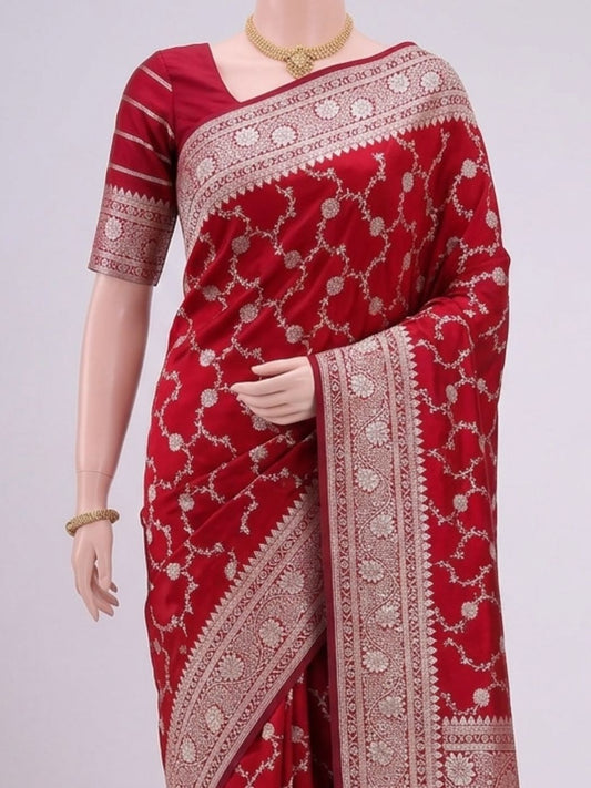  Red Katan Silk Saree Dummy View 02