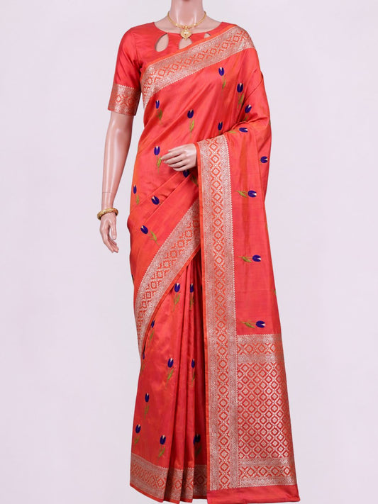 Orange Katan Silk Saree Dummy View 01