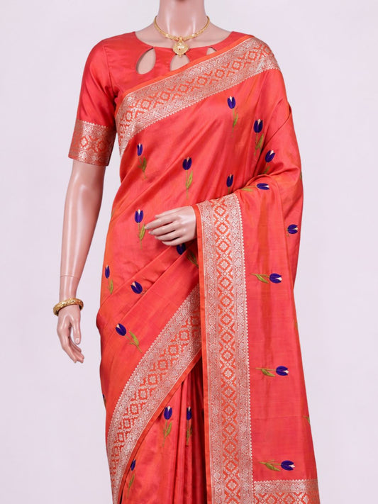 Orange Katan Silk Saree Dummy View 02