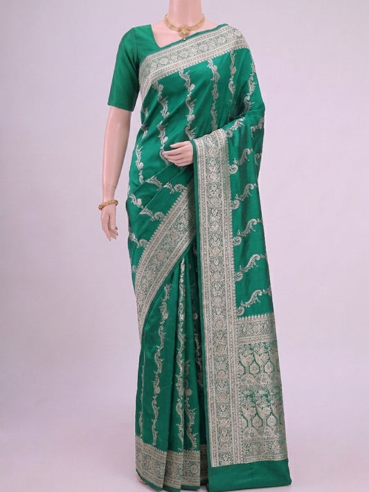 Emerald Green Katan Silk Saree Dummy View 01