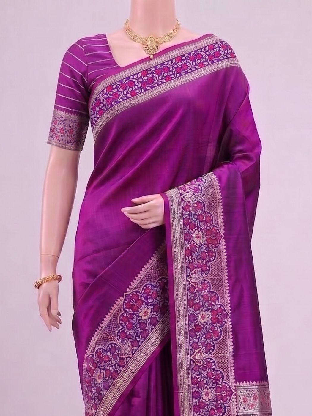 Dark Magenta Katan Silk Saree Dummy View 02