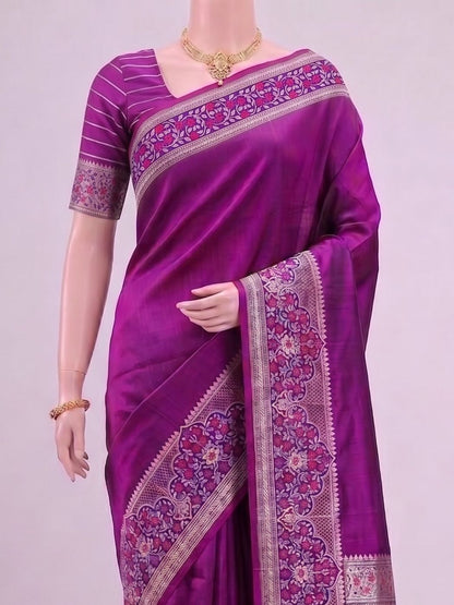 Dark Magenta Katan Silk Saree Dummy View 02