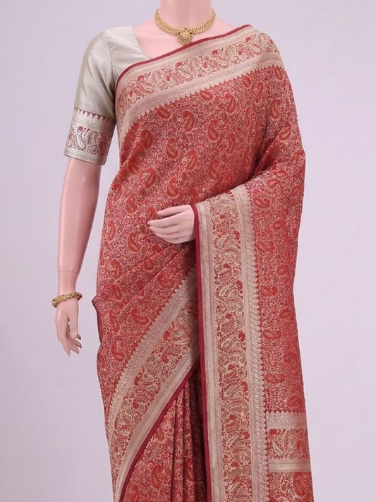 Peach Katan Silk Saree Dummy View 02
