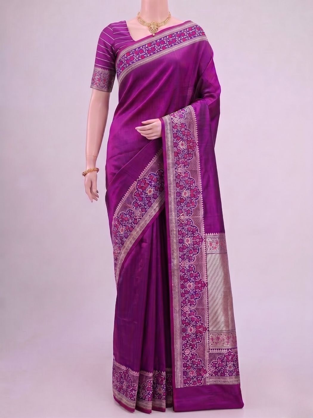 Dark Magenta Katan Silk Saree Dummy View 01