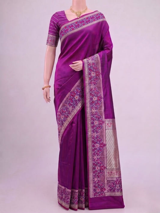Dark Magenta Katan Silk Saree Dummy View 01