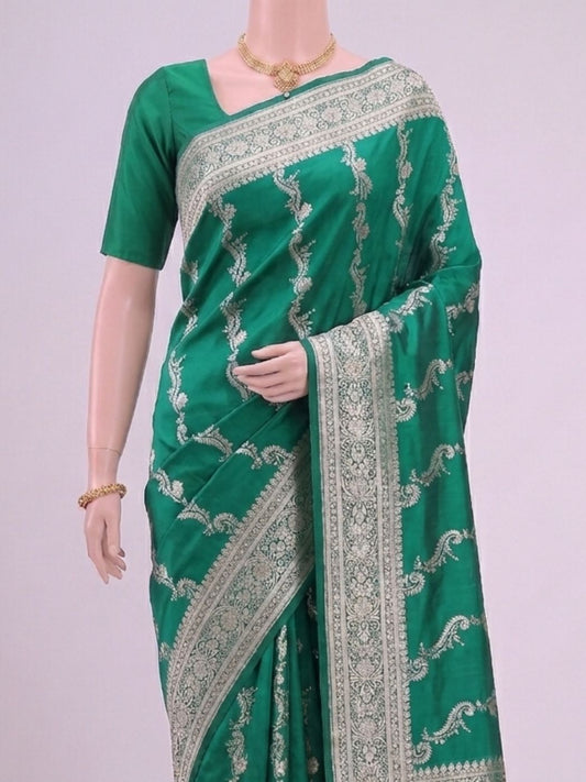 Emerald Green Katan Silk Saree Dummy View 02