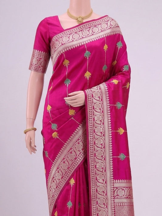 Rani Pink Katan Silk Saree Dummy View 02