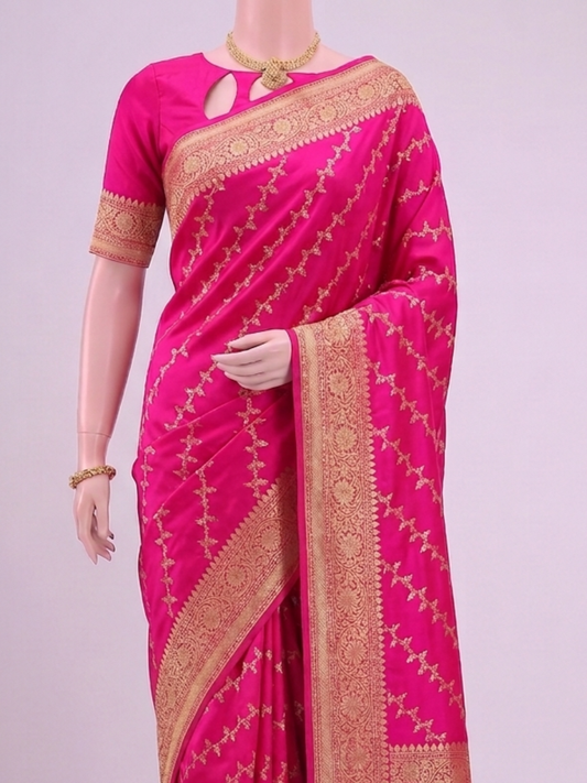 Rani Pink Katan Silk Saree Dummy View 02