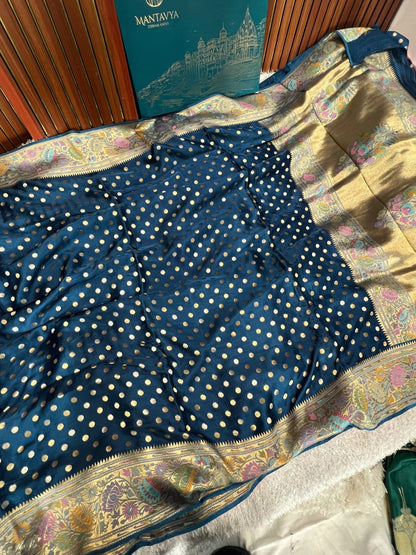 Blue Mashru Silk Saree with smooth texture – Mantavya Banaras