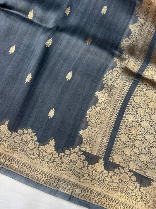 Elegant Grey Kora Silk Closeup View