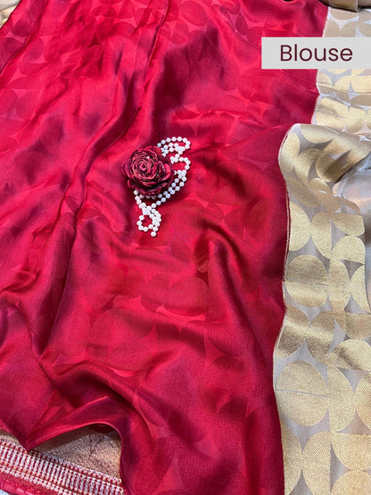 Elegant red blouse with a smooth finish, perfect for traditional and festive wear - mantavya banaras