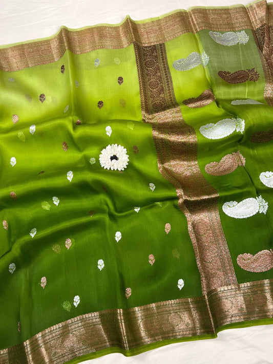 Green Kora Silk Saree full view