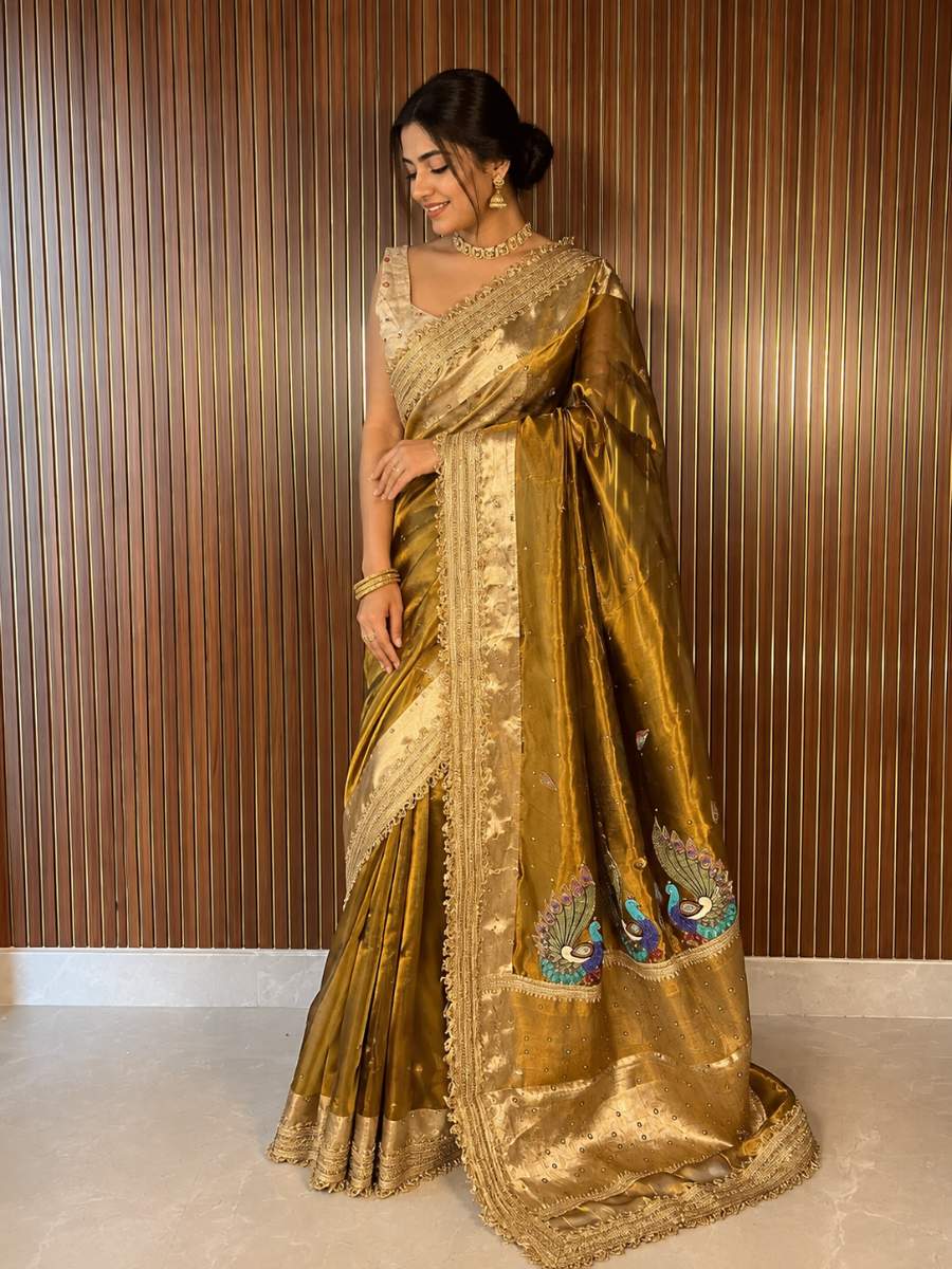 Green Tissue Silk Saree - Mantavya Banaras