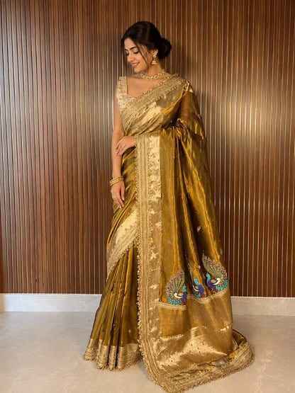 Green Tissue Silk Saree - Mantavya Banaras