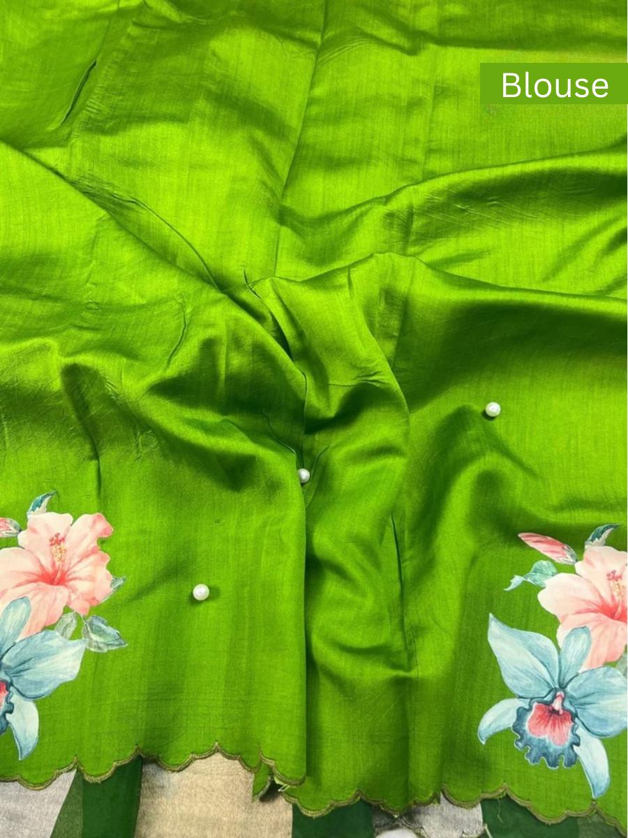 Green Kora Tissue Silk Blouse