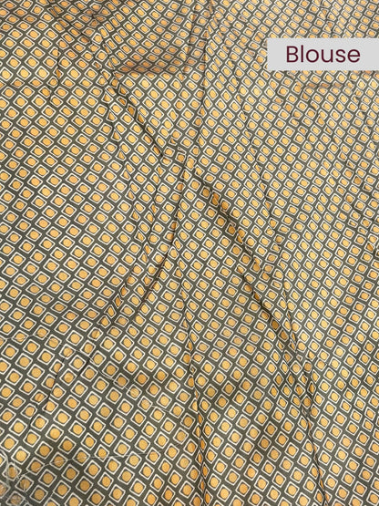 Grey blouse with white and yellow box-style digital design – mantavya banaras