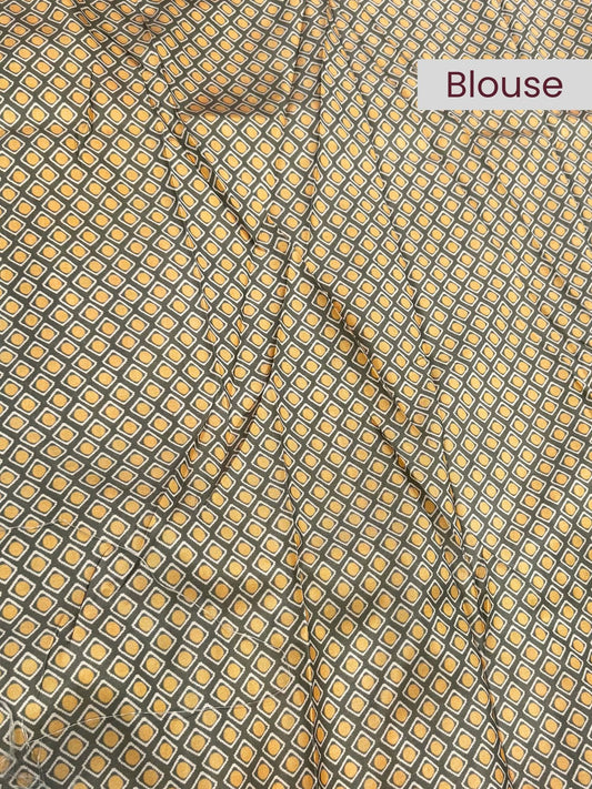 Grey blouse with white and yellow box-style digital design – mantavya banaras