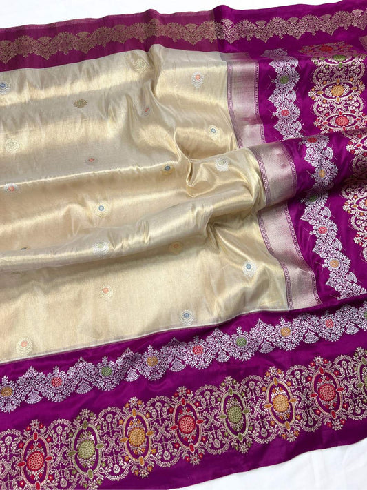  Ivory Gold Katan Silk Saree With Kadua butis Full View