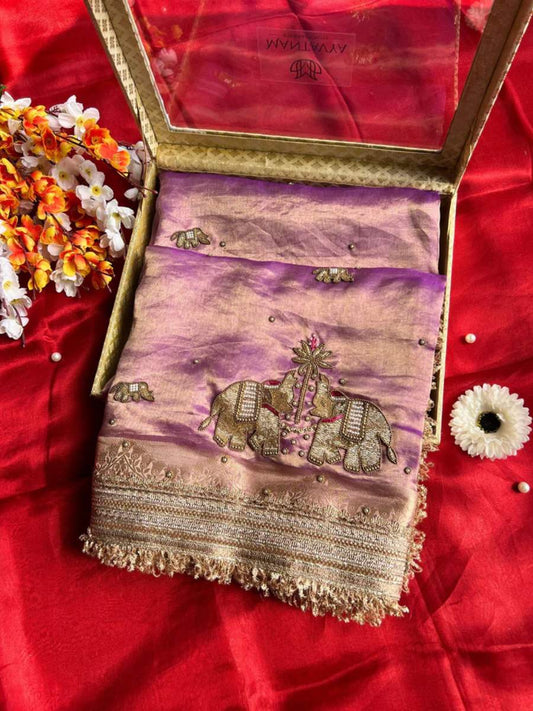 Lavender Tissue Silk Saree gajraaj Showcase view