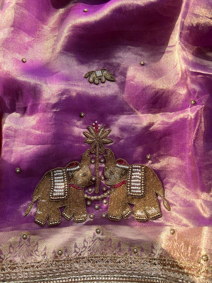 Lavender Tissue Silk Saree gajraaj closeup view 01