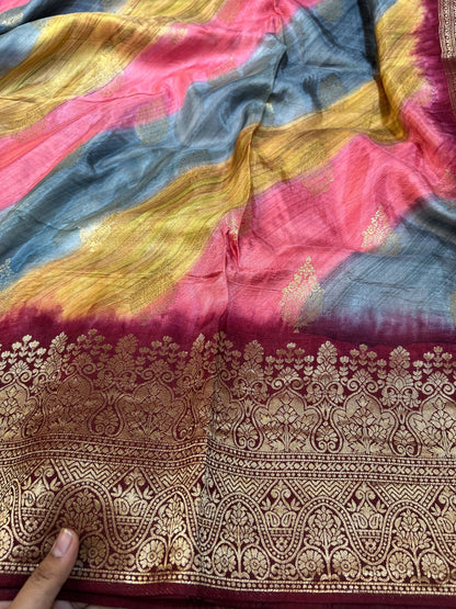 Luxury multi-colored Mashru silk with vibrant shades and premium woven craftsmanship – Mantavya Banaras.