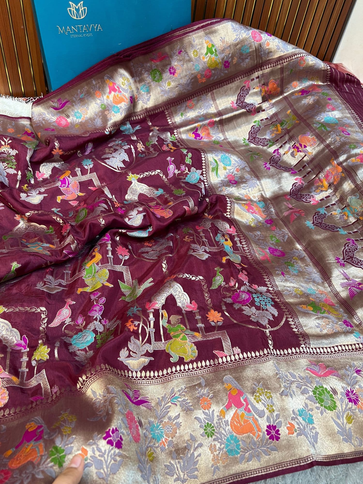 Elegant maroon Mashru silk saree with rich texture and traditional Indian craftsmanship - mantavya banaras.