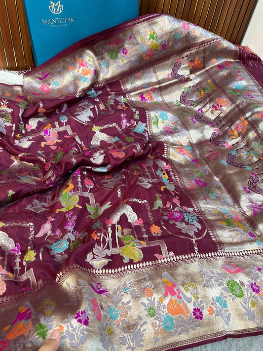 Elegant maroon Mashru silk saree with rich texture and traditional Indian craftsmanship - mantavya banaras.