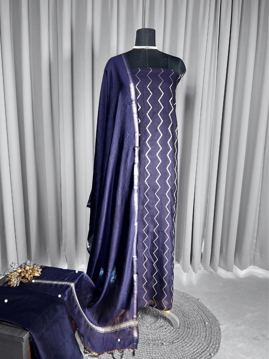 Navy Blue Chiniya Silk Suit